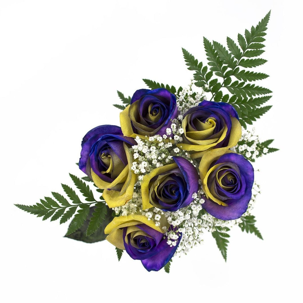 Purple and Yellow Dyed Rose Bouquet 6-Stem - 48LongStems.com