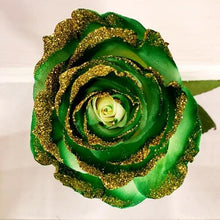 Load image into Gallery viewer, White Rose Bouquet with Dark Green Paint and Gold Glitter 12-Stem - 48LongStems.com
