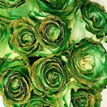 Load image into Gallery viewer, White Rose Bouquet with Dark Green Paint and Gold Glitter 6-Stem - 48LongStems.com
