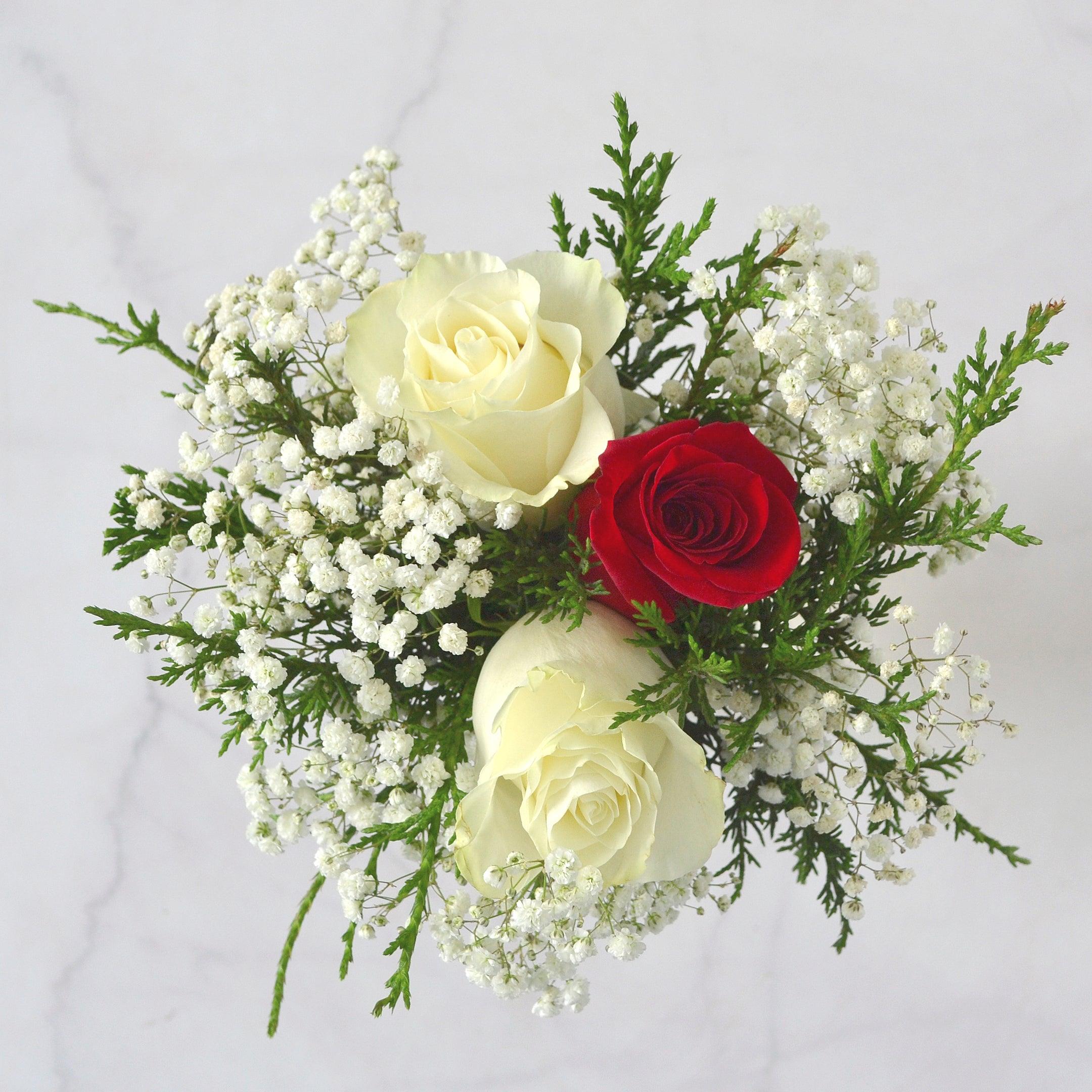 Winter 3-Stem Red and White Rose Bouquet - 48LongStems.com
