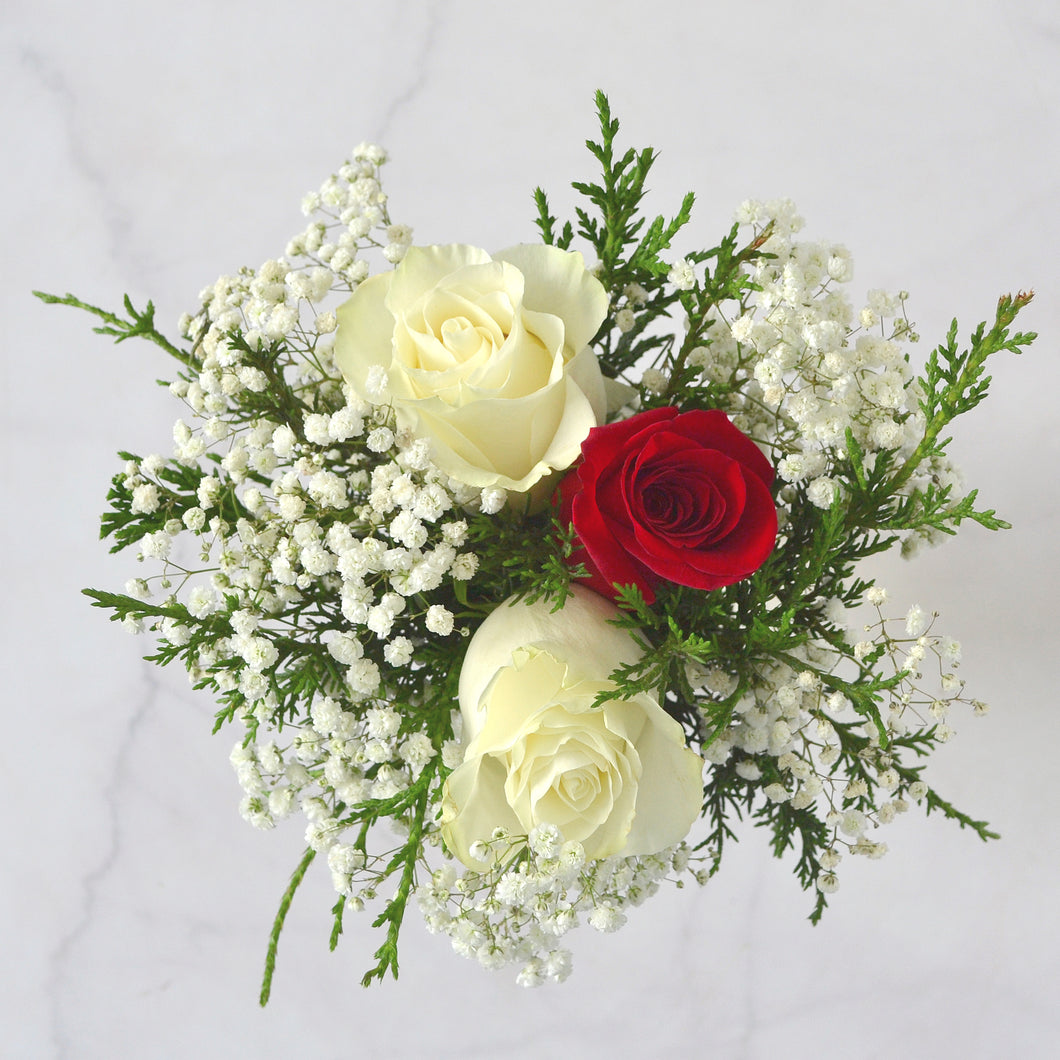 Winter 3-Stem Red and White Rose Bouquet