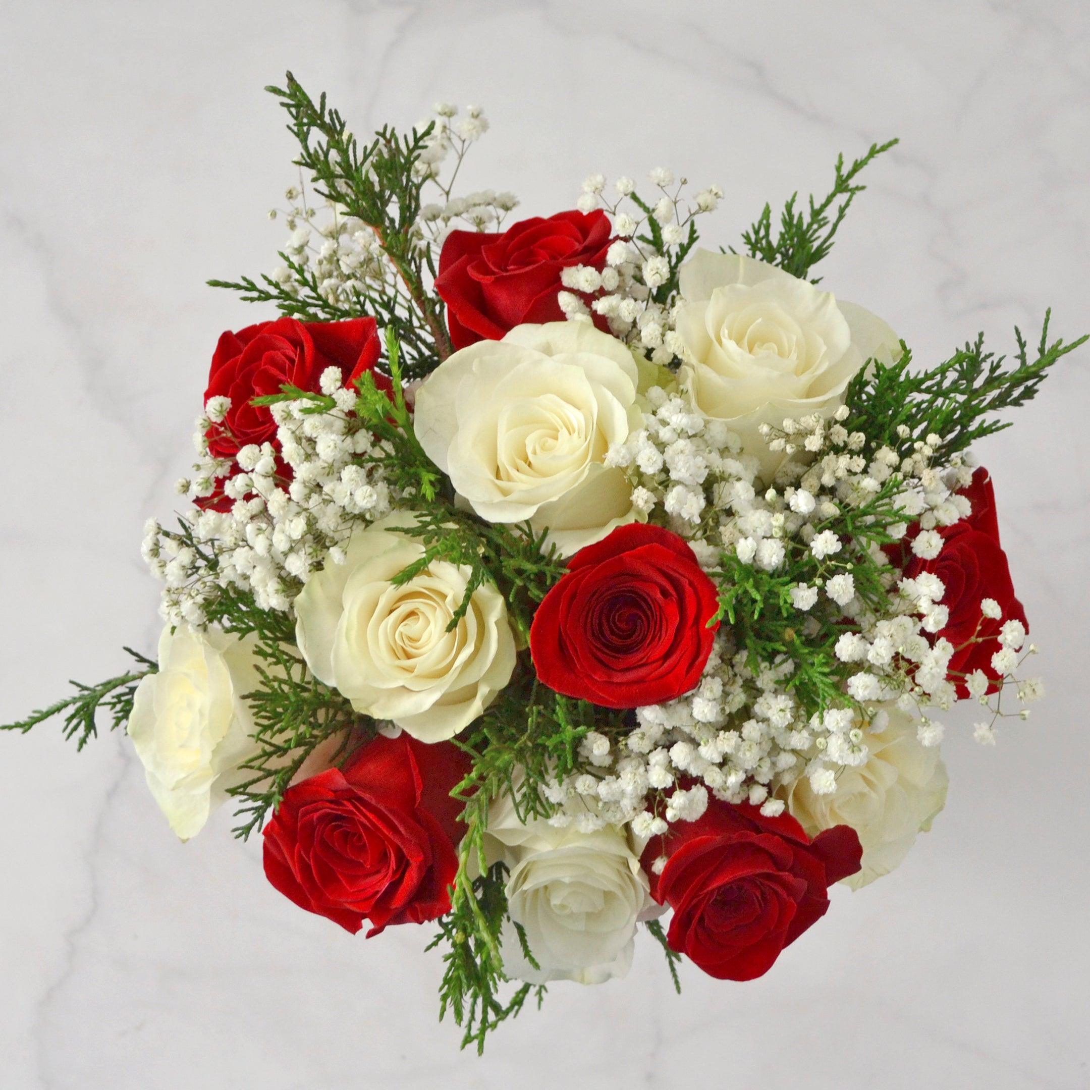 Winter 12-Stem Red and White Rose Bouquet - 48LongStems.com