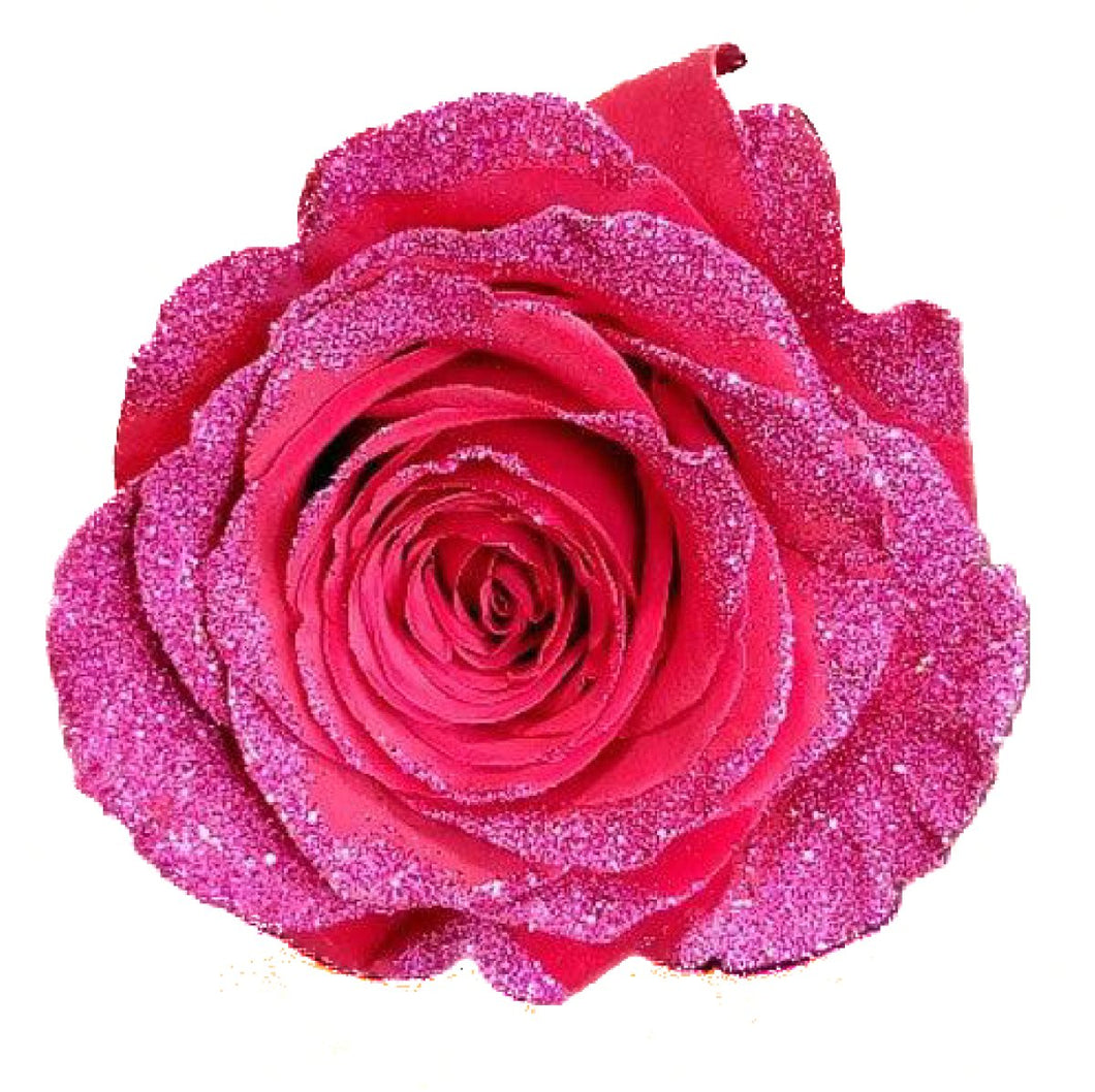 12 Dark Pink Long Stem Roses with Pink Glitter Bouquet