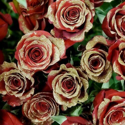 Red Roses with Gold Gliiter | Wholesale Glitter Roses | – 48LongStems.com