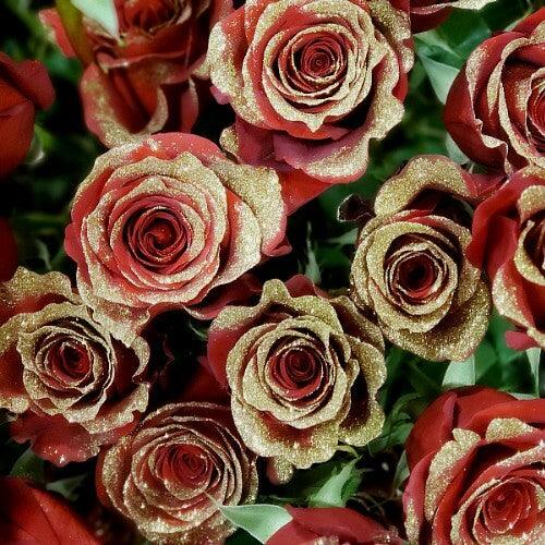 Red Roses with Gold Gliiter, Wholesale Glitter Roses