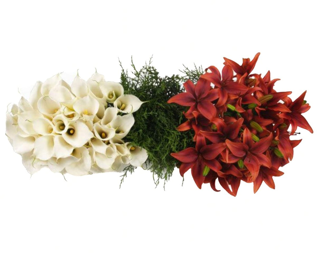 Asiatic Lilies, Calla Lilies & Pine Combo Box - 48LongStems.com