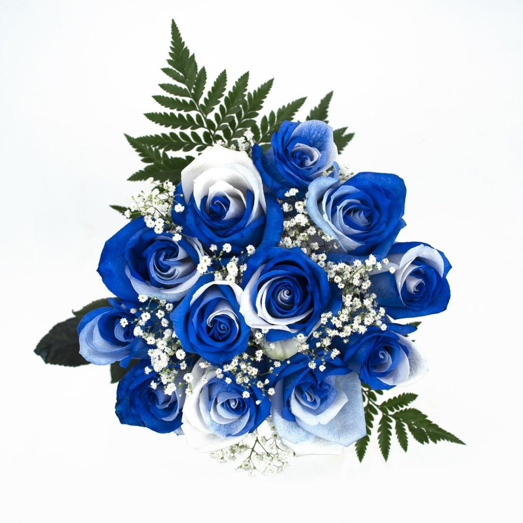 Blue and White Dyed Rose Bouquet 12-Stem - 48LongStems.com