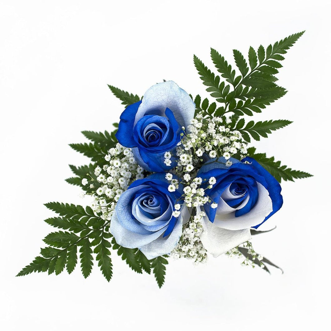Blue and White Dyed Rose Bouquet 3-Stem - 48LongStems.com