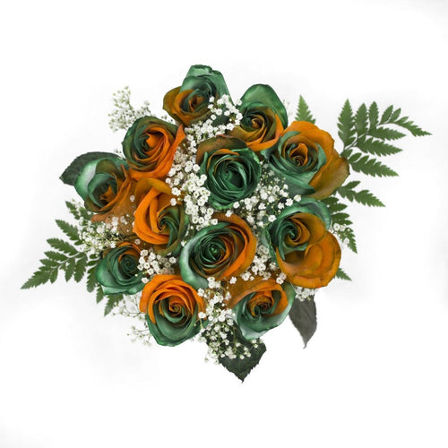 Orange and Green Dyed Rose Bouquet 12-Stem - 48LongStems.com