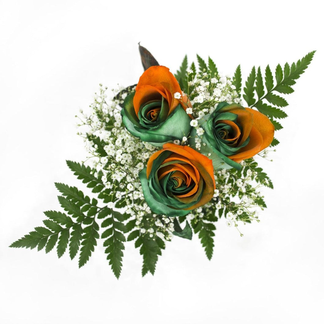 Orange and Green Dyed Rose Bouquet 3-Stem - 48LongStems.com