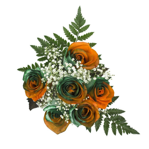 Orange and Green Dyed Rose Bouquet 6-Stem - 48LongStems.com
