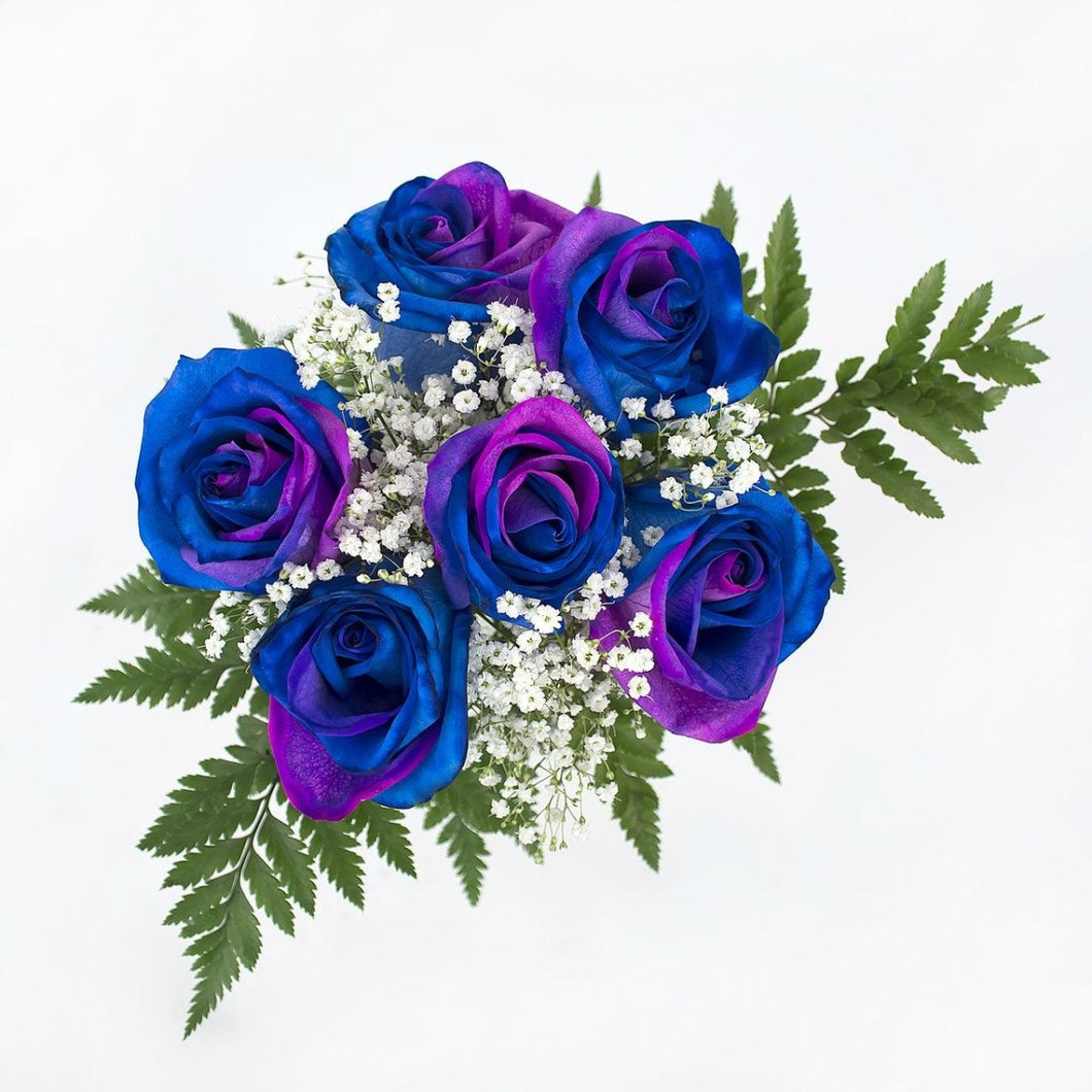 Pink and Blue Dyed Rose Bouquet 6-Stem - 48LongStems.com
