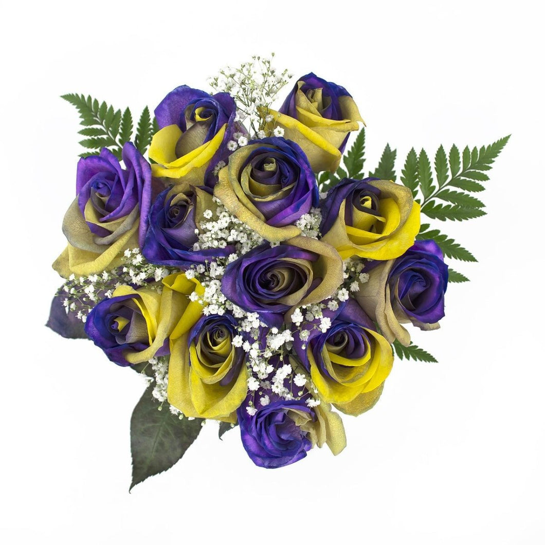 Purple and Yellow Dyed Rose Bouquet 12-Stem - 48LongStems.com