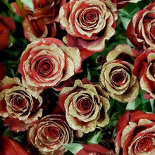Load image into Gallery viewer, Red Rose Bouquet with Gold Glitter 3-Stem - 48LongStems.com
