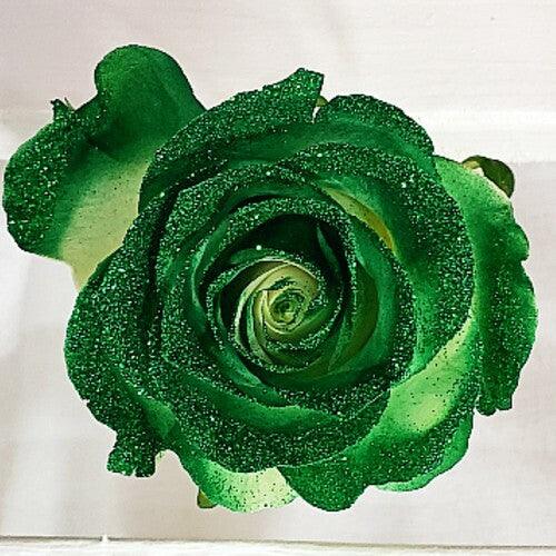 White Rose Bouquet with Dark Green Glitter 1-Stem - 48LongStems.com
