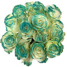 Load image into Gallery viewer, White Rose Bouquet with Teal Blue Glitter 12-Stem - 48LongStems.com
